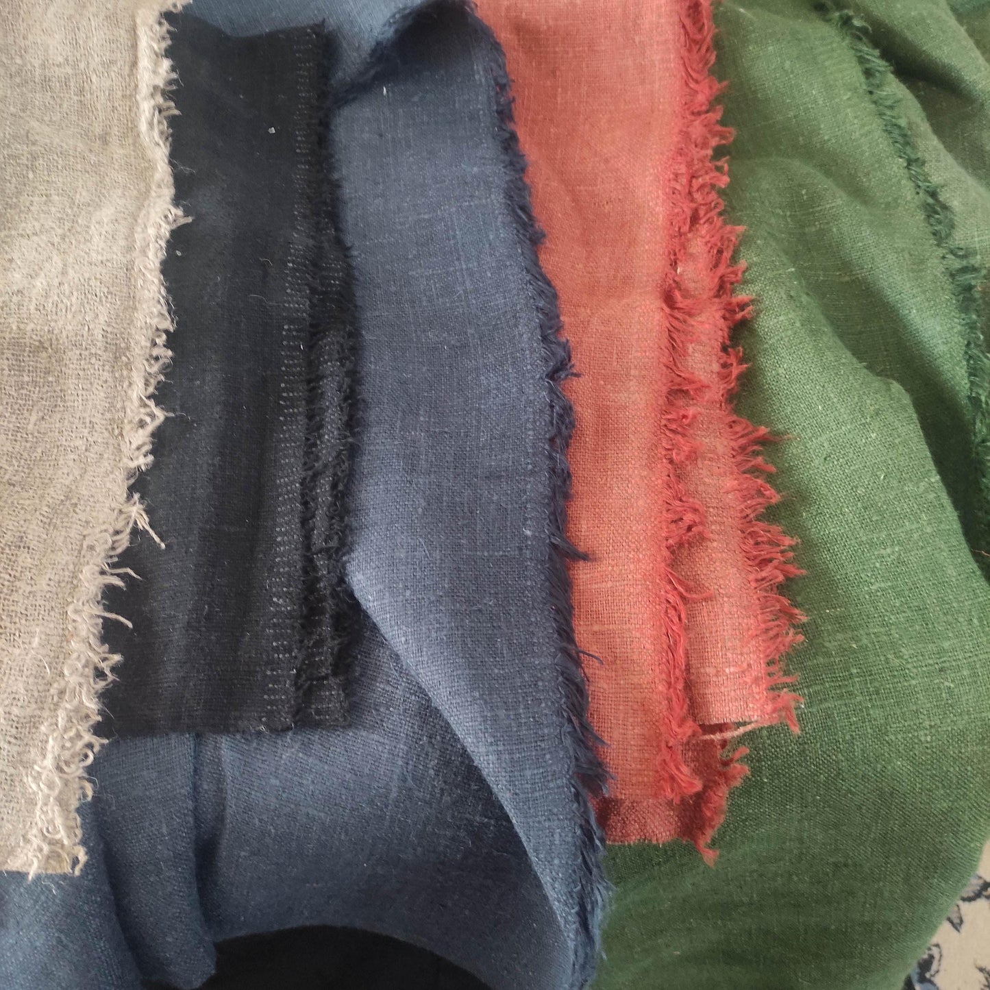 Linen fabric - extra heavy - rustic coarse natural Lithuanian linen - washed natural black red green blue