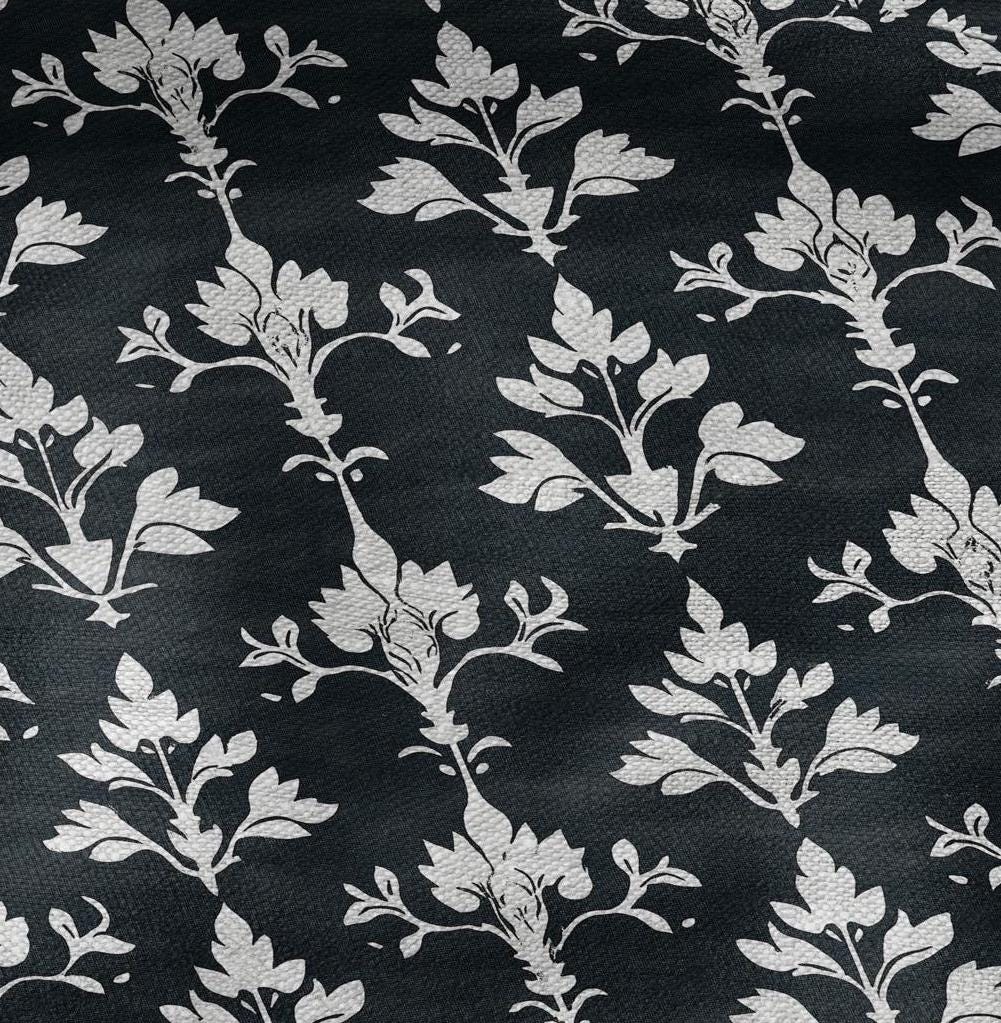 100% LINEN Fabric block print in dark blue - linen fabric with block floral print - linen fabric upholstery home decor dressmaking