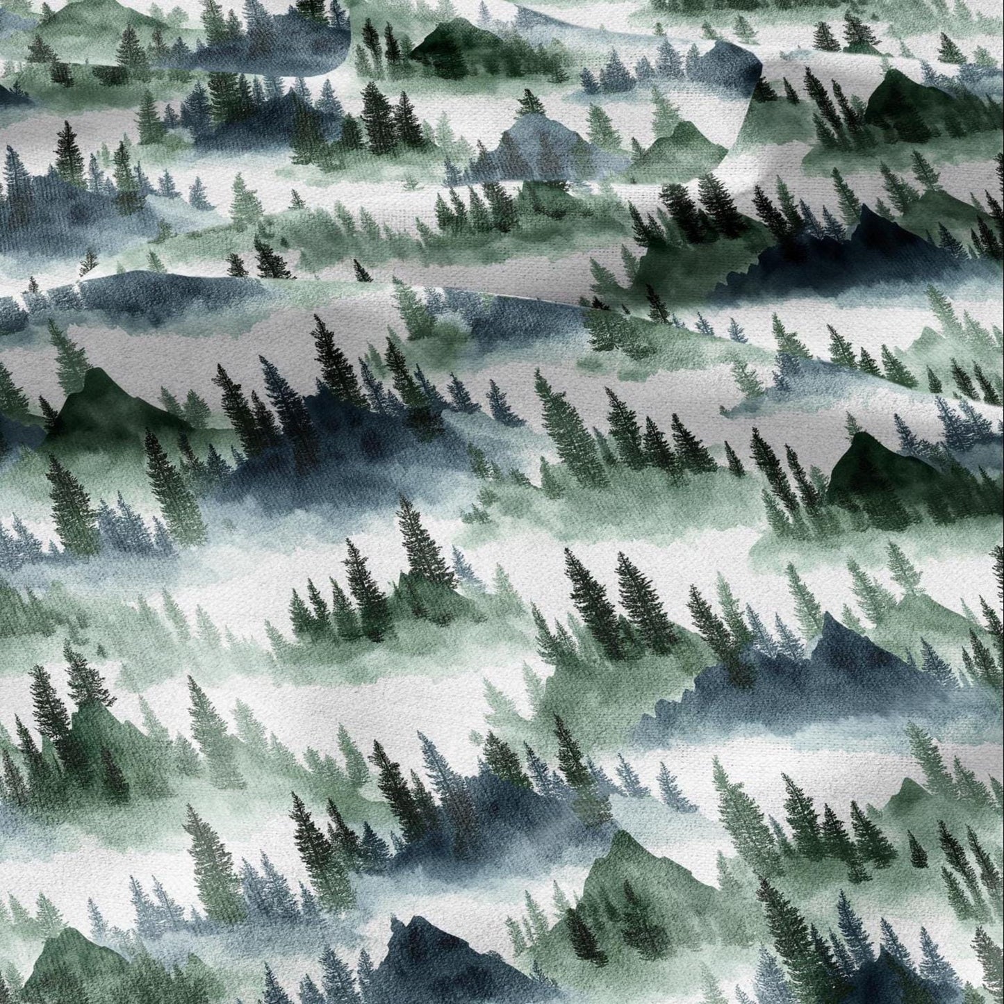 100% LINEN Fabric Forest scenery - landscape fabric with green fir print - heavy linen fabric for upholstery home decor 2807