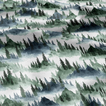 100% LINEN Fabric Forest scenery - landscape fabric with green fir print - heavy linen fabric for upholstery home decor 2807