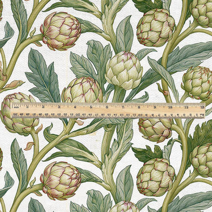 100% linen fabric Green Artichoke print - Vintage vegetable botanical  - modern vintage greenery 3361