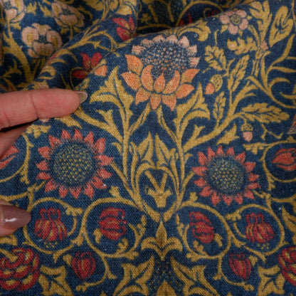 William Morris SUNFLOWER Blue tapestry 100% LINEN Fabric, British design linen floral upholstery home textile Victorian fabrics 2108