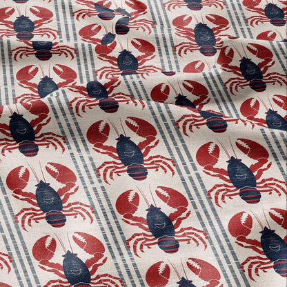 100% LINEN Fabric LOBSTER stripe print - linen fabric with  coastal print for upholstery home decor or medium for dress making