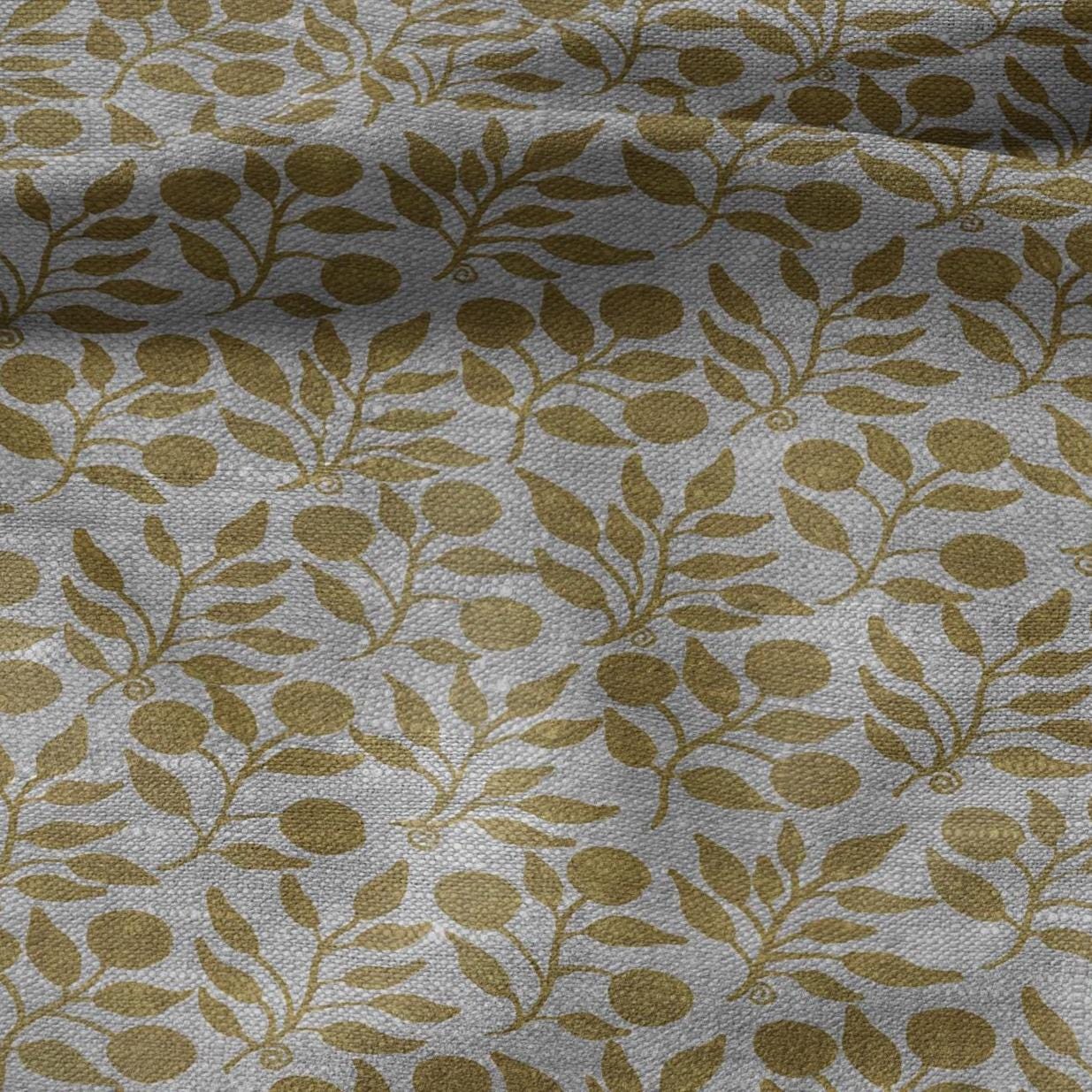 100% LINEN Fabric William Morris Rosehip yellow gray - oatmeal linen fabric with botanical print - Victorian Art Craft Historical 3274