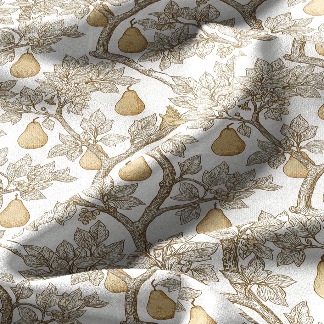 100% linen fabric Yellow pear tree print - Vintage fruits botanical - modern vintage 3398