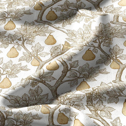 100% linen fabric Yellow pear tree print - Vintage fruits botanical - modern vintage 3398