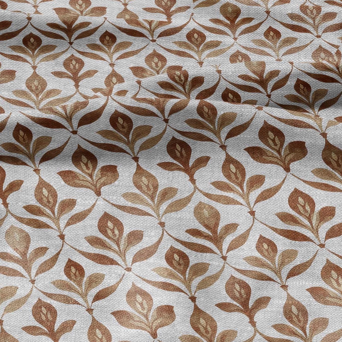 100% LINEN Fabric Brown naive flower print - sepia brown  - for upholstery home decor - medium for dress making 2909