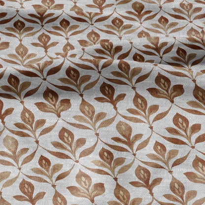 100% LINEN Fabric Brown naive flower print - sepia brown  - for upholstery home decor - medium for dress making 2909