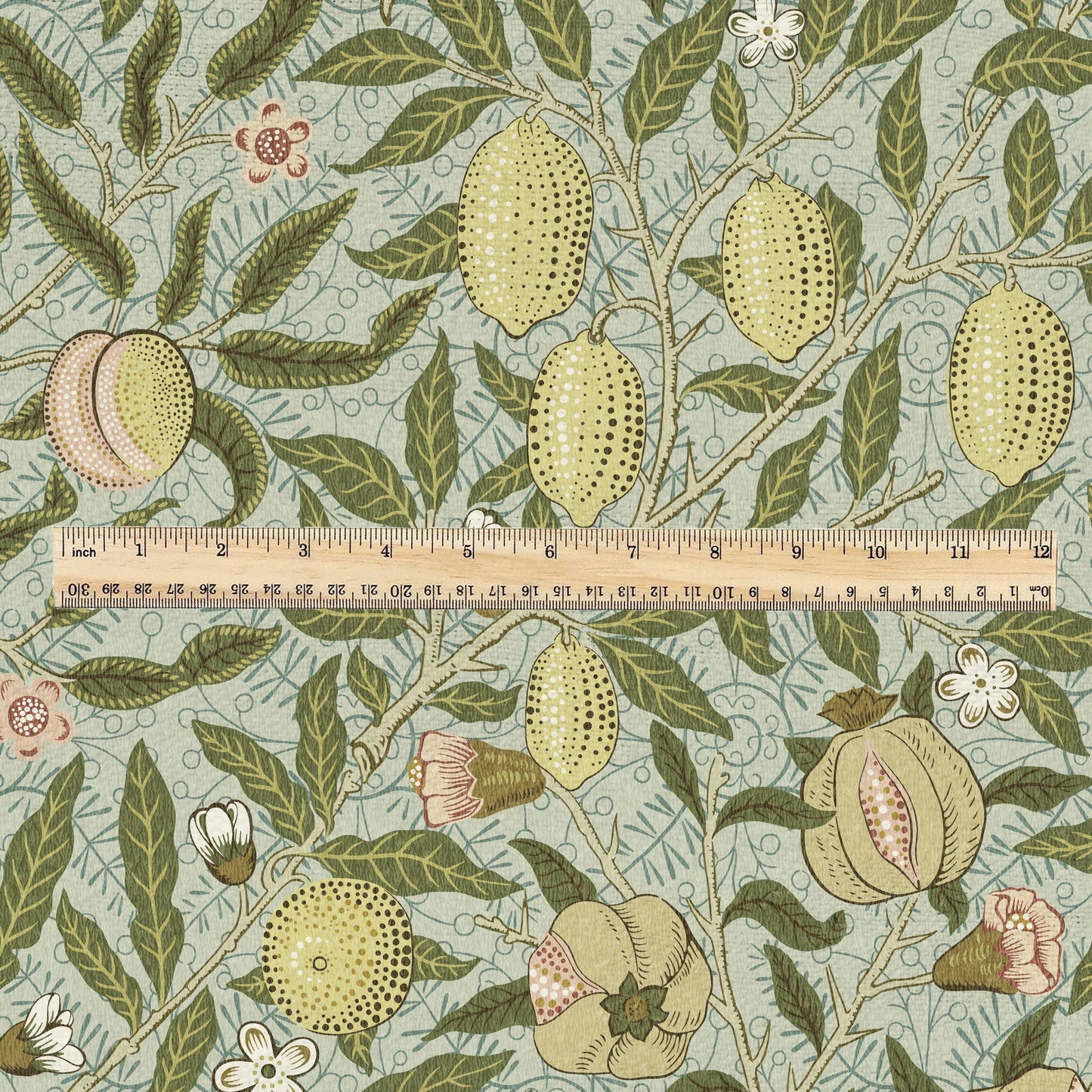William Morris Fruits 100% LINEN Fabric pale green - British floral upholstery - lemon Pomegranate home textile Victorian fabrics 3184