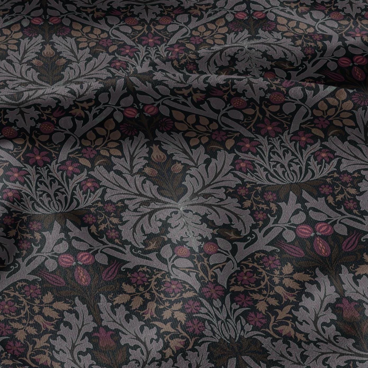 100% LINEN Fabric William Morris Autumn Leaves print - Modern vintage botanical - hVictorian Art Craft Brown 3153