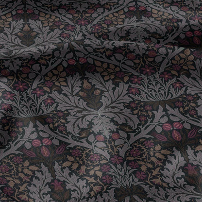100% LINEN Fabric William Morris Autumn Leaves print - Modern vintage botanical - hVictorian Art Craft Brown 3153