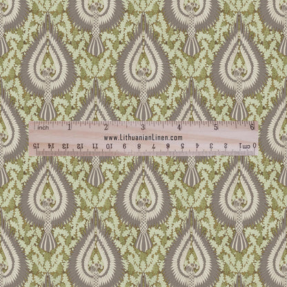 100% linen Vintage Eagles fabric for Curtain Upholstery Cushion - grey green print fabric for dress making sewing