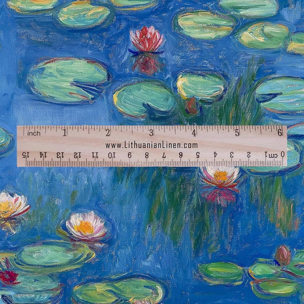100% LINEN Fabric  - Waterlily - linen fabric inspired by Monet Paintings Water Lilies - heavy linen fabric for upholstery home decor 2072