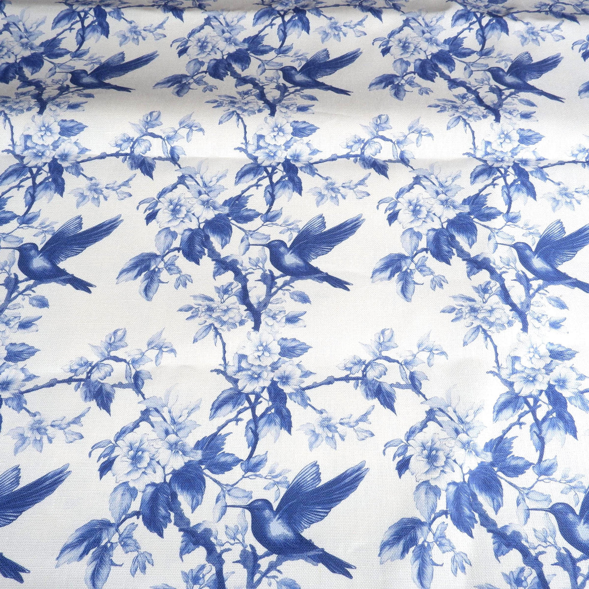 100% LINEN Fabric Hummingbird blue white - french toile de jouy floral upholstery home textile Victorian fabrics 2281