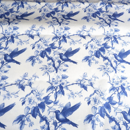 100% LINEN Fabric Hummingbird blue white - french toile de jouy floral upholstery home textile Victorian fabrics 2281