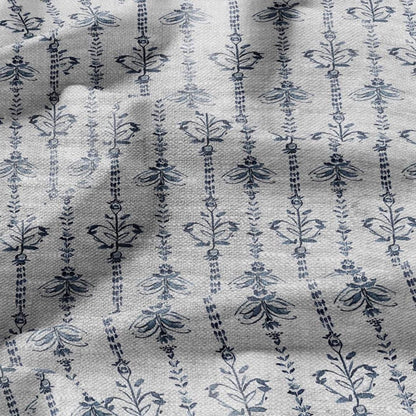 100% LINEN Fabric Block print blue fan - oatmeal linen fabric with japanese print - heavy for home decor clothing 2359