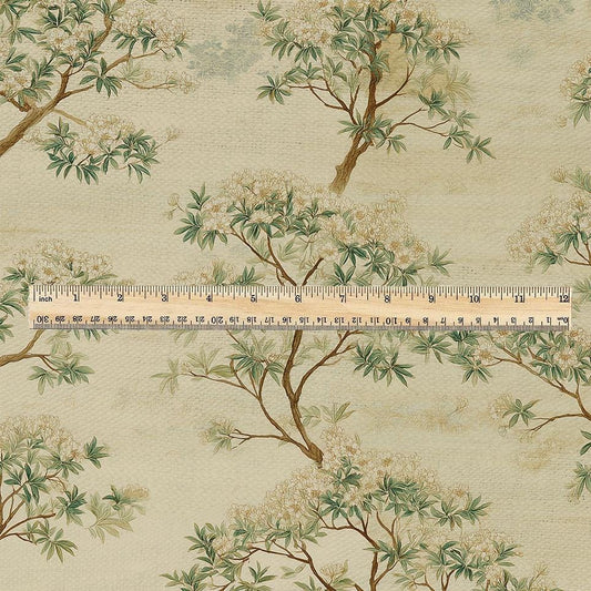 100% linen fabric Japanese forestr tree beige print - Vintage floral botanical - Historical pattern fabric upholstery dress making 3344