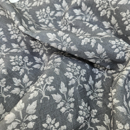 100% LINEN Fabric block print grey - heavy linen fabric for upholstery home decor or medium for clothing 2560