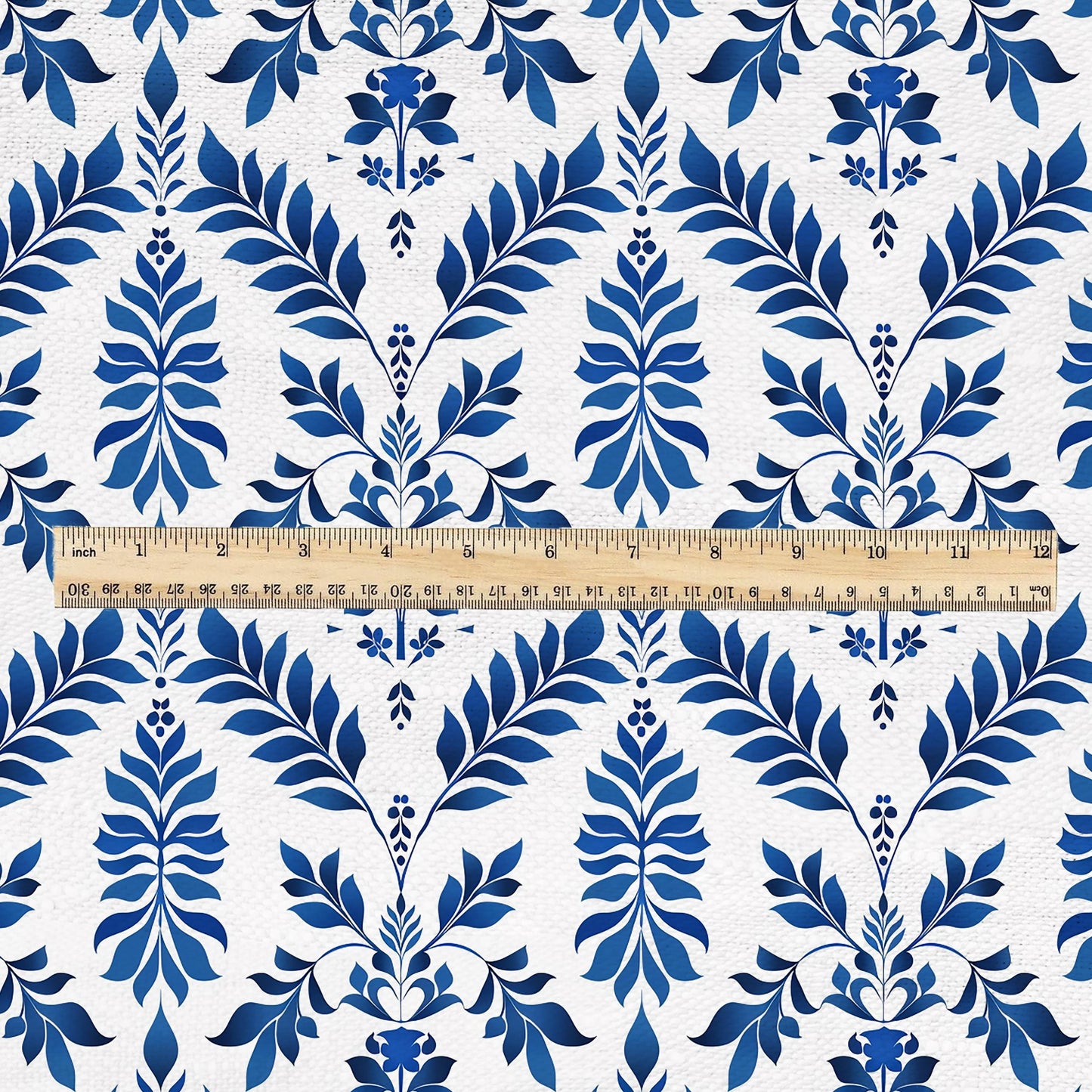 100% LINEN Fabric Abstract floral blue white print - botanical upholstery home textile artisan fabric 3138