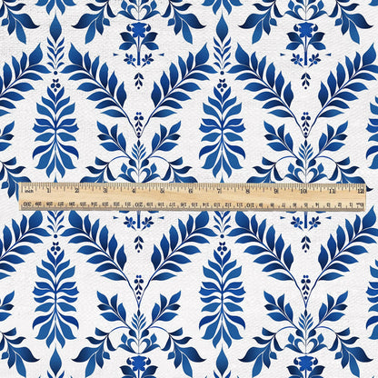 100% LINEN Fabric Abstract floral blue white print - botanical upholstery home textile artisan fabric 3138
