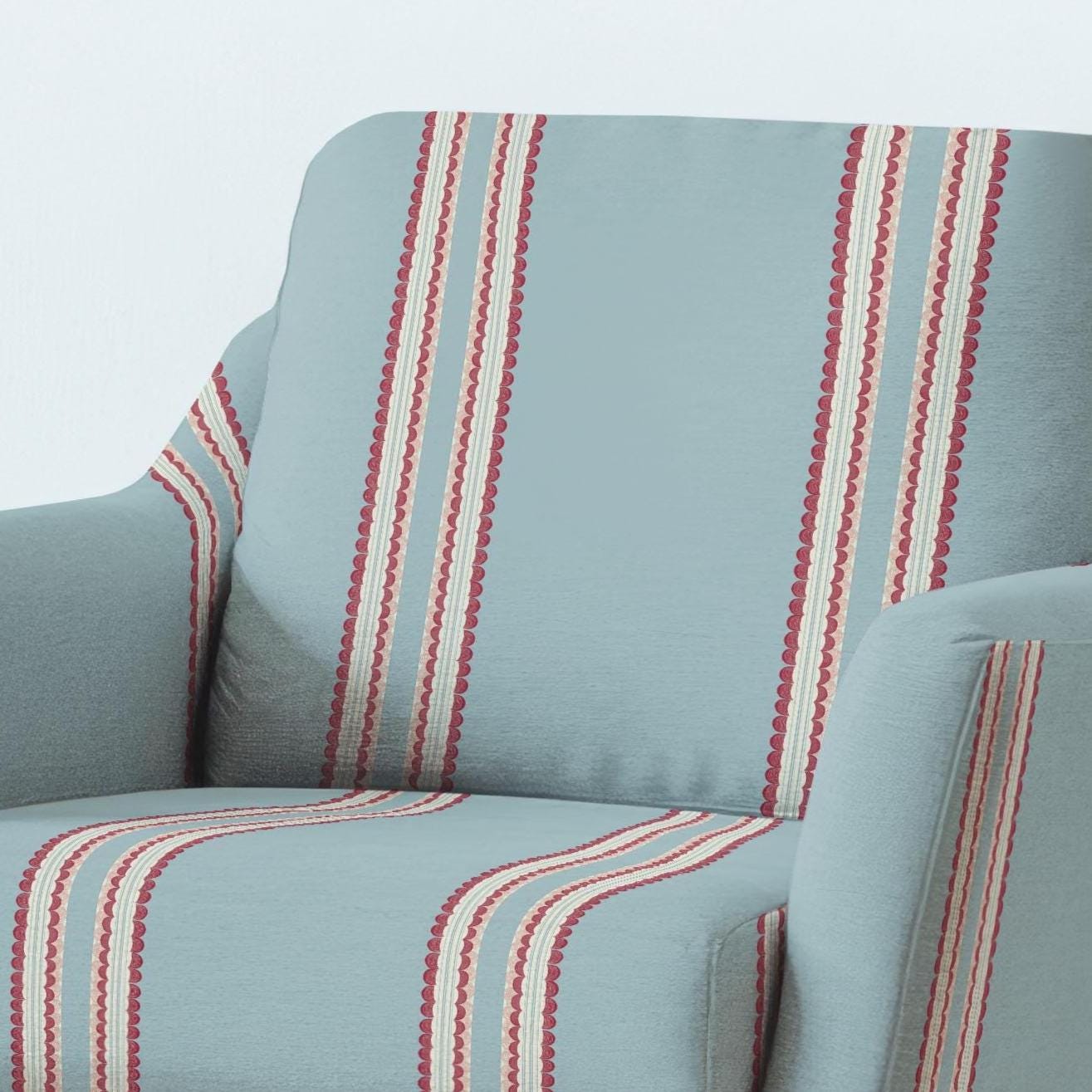 100% LINEN Fabric UPHOLSTERY 12oz - Retro scalloped stripe print on linen  2837