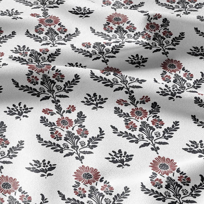 100% LINEN Fabric black red block print - floral fabric for upholstery home decor dress making 2138