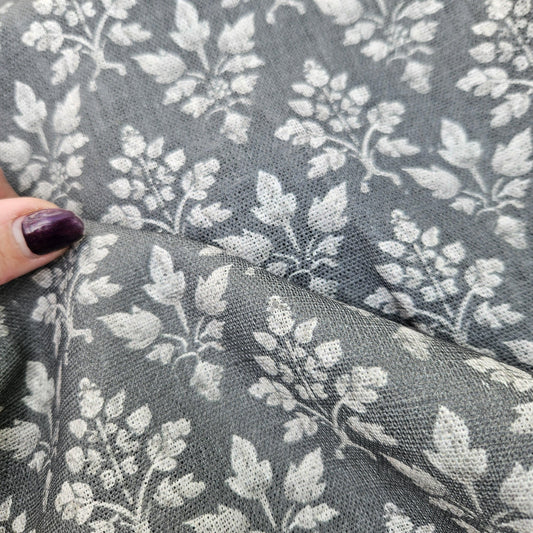 100% LINEN Fabric block print grey - heavy linen fabric for upholstery home decor or medium for clothing 2560
