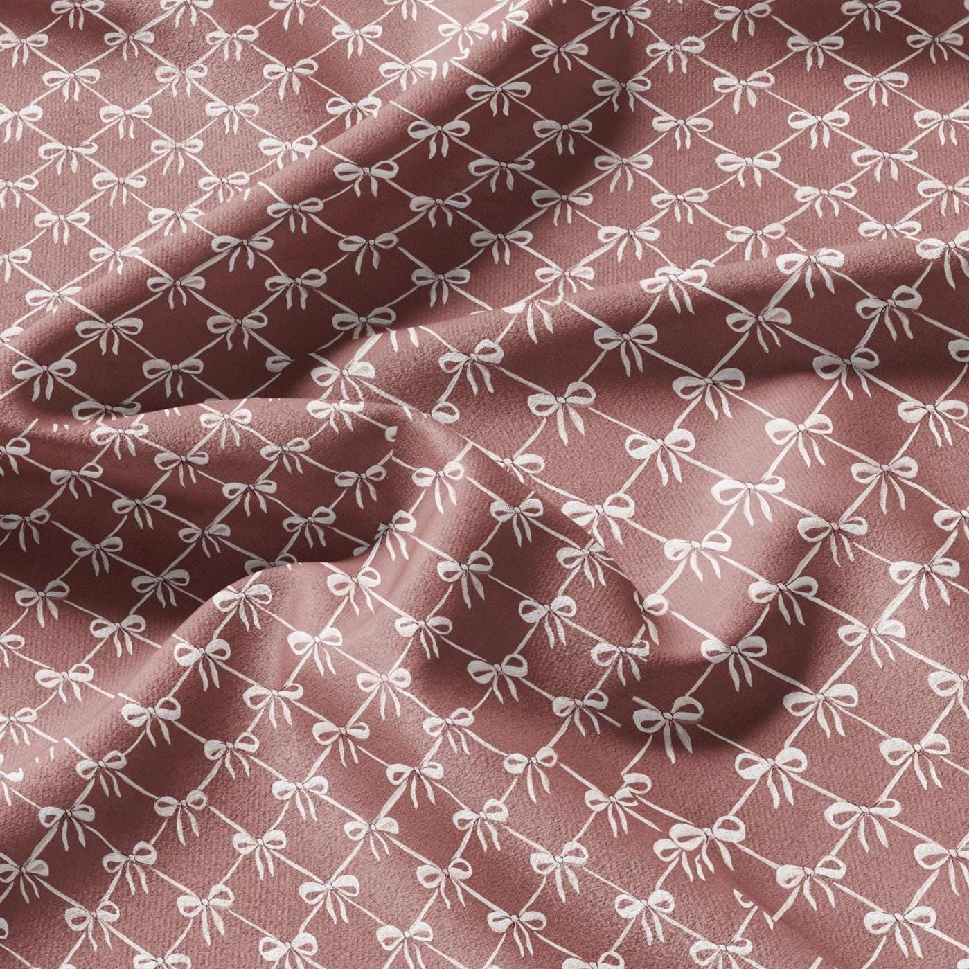 100% LINEN Fabric Ribbon bow trellis linen -pink white fabric for upholstery home decor dress making 3009