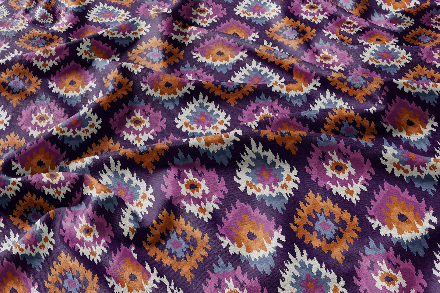 100% LINEN Fabric Abstract Ikat ethno print - Modern Purple beige - for upholstery home decor curtains pillows sewing dress 2987