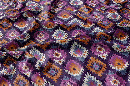 100% LINEN Fabric Abstract Ikat ethno print - Modern Purple beige - for upholstery home decor curtains pillows sewing dress 2987
