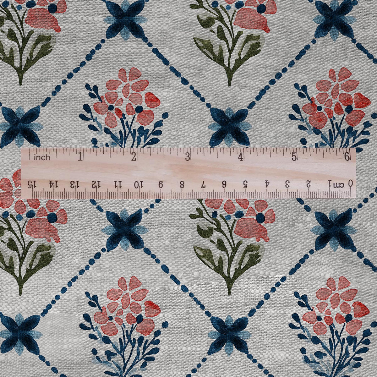 100% LINEN Fabric Rhomb trellis floral geometric print - oatmeal linen fabric botanical - heavy for home decor clothing 3093