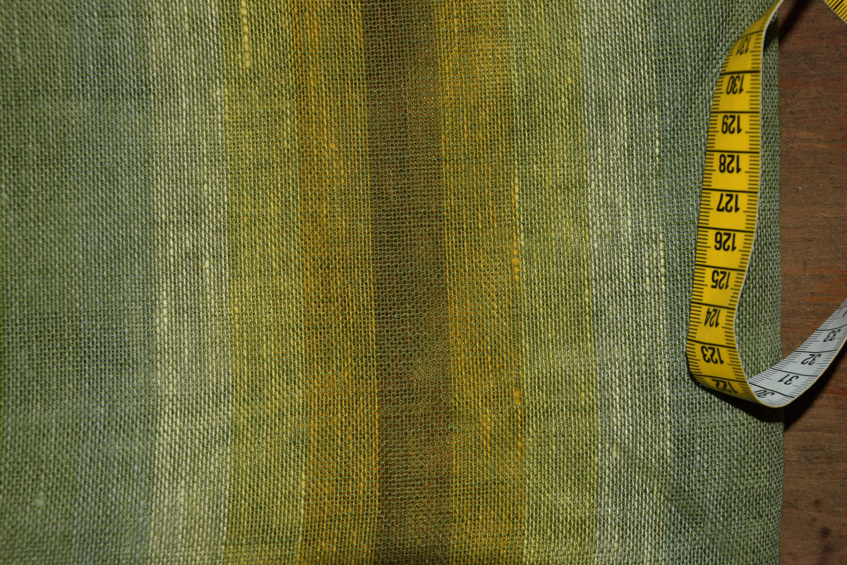 Sheer linen fabric -  striped green yellow - 800SH