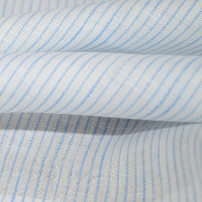 Finest light linen fabric-  pinstripes white blue - 464L