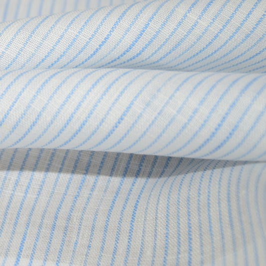 Finest light linen fabric-  pinstripes white blue - 464L