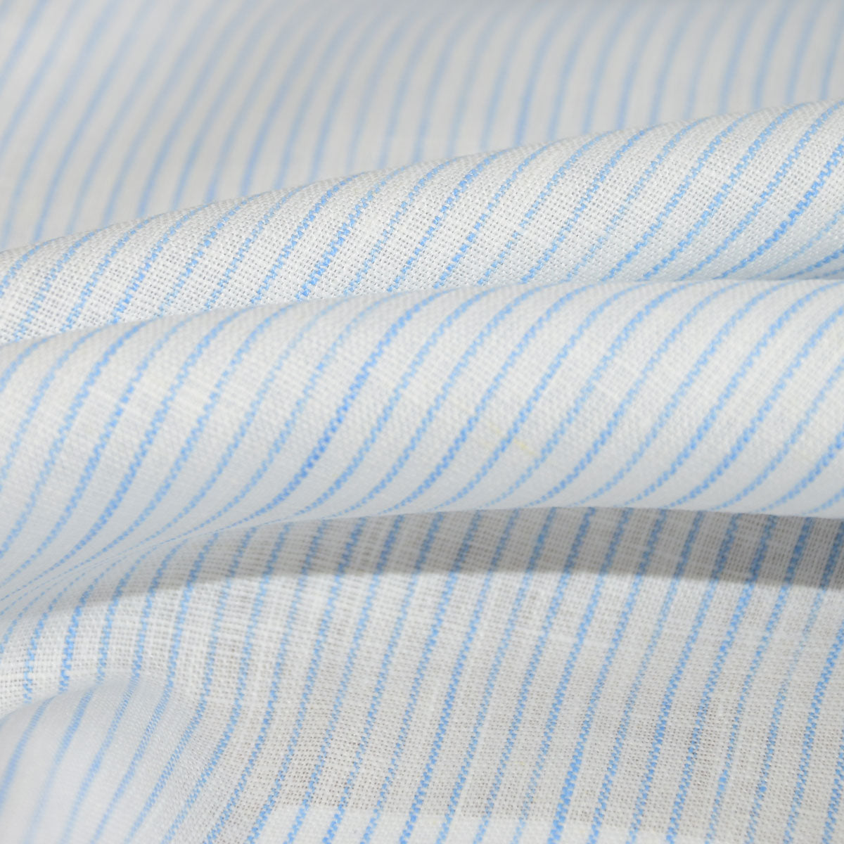 Finest light linen fabric-  pinstripes white blue - 464L