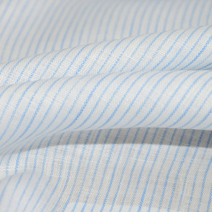 Finest light linen fabric-  pinstripes white blue - 464L