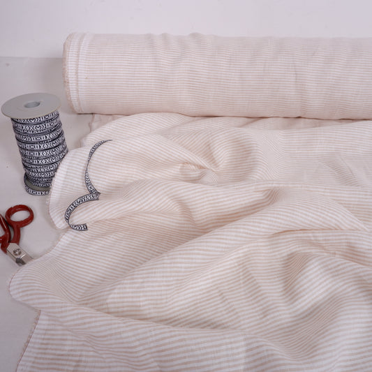 Finest light linen -  pinstripes white ecru - 463L