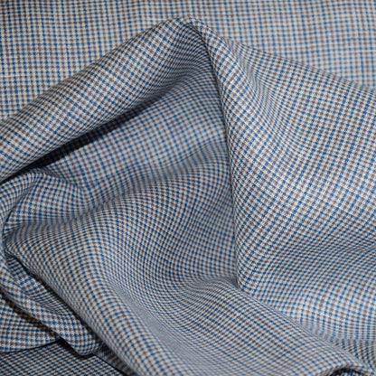 Finest light linen fabric-  houndstooth white blue brown - 477L