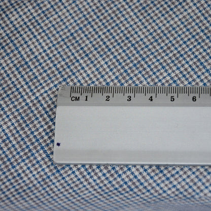 Finest light linen fabric-  houndstooth white blue brown - 477L