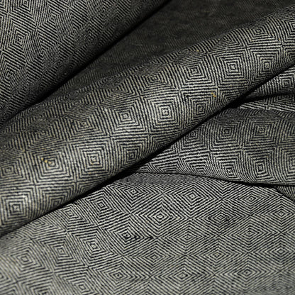 Rhomb black natur - linen fabric - 467H