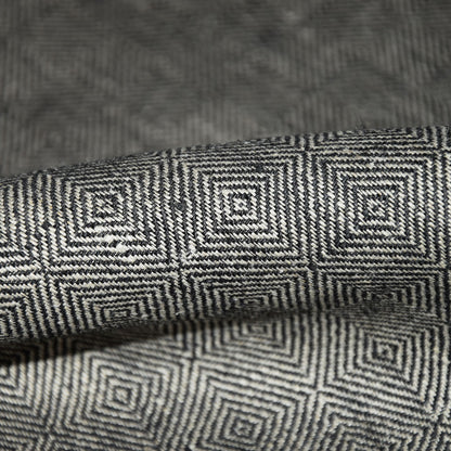 Rhomb black natur - linen fabric - 467H
