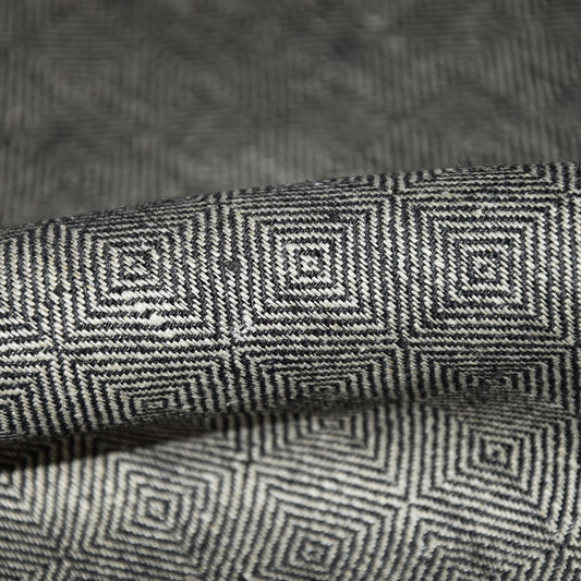 Rhomb black natur - linen fabric - 467H