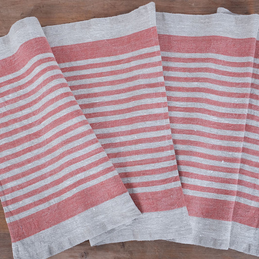 Red natur stripe sack weave - linen fabric - Provence - 475A