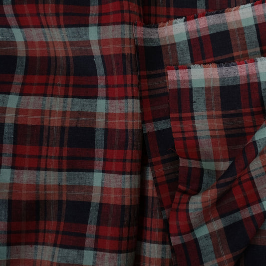 Finest light linen -  tartan red black - linen fabric - 481L