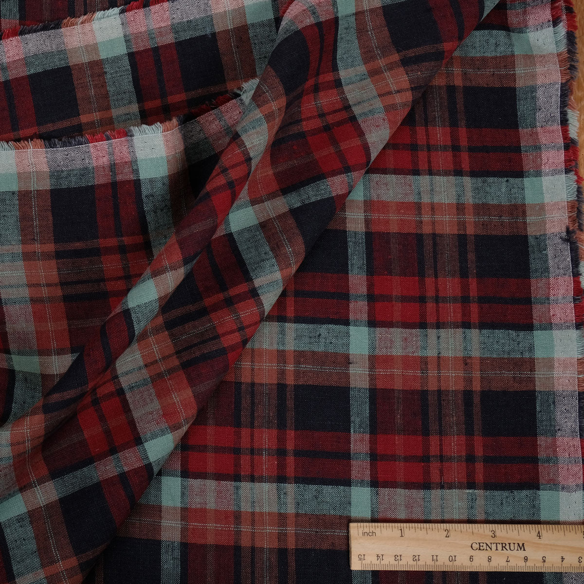 Finest light linen -  tartan red black - linen fabric - 481L