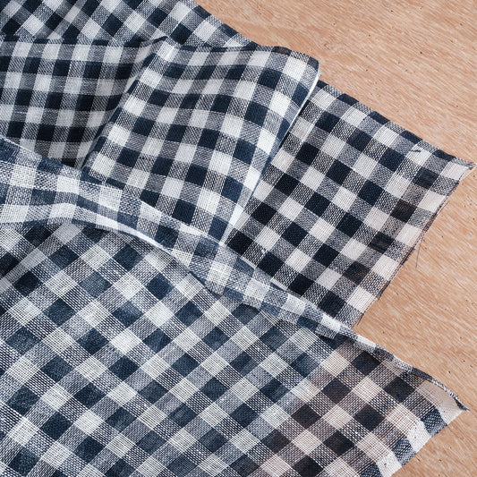Sheer linen fabric - black white check - 963Z