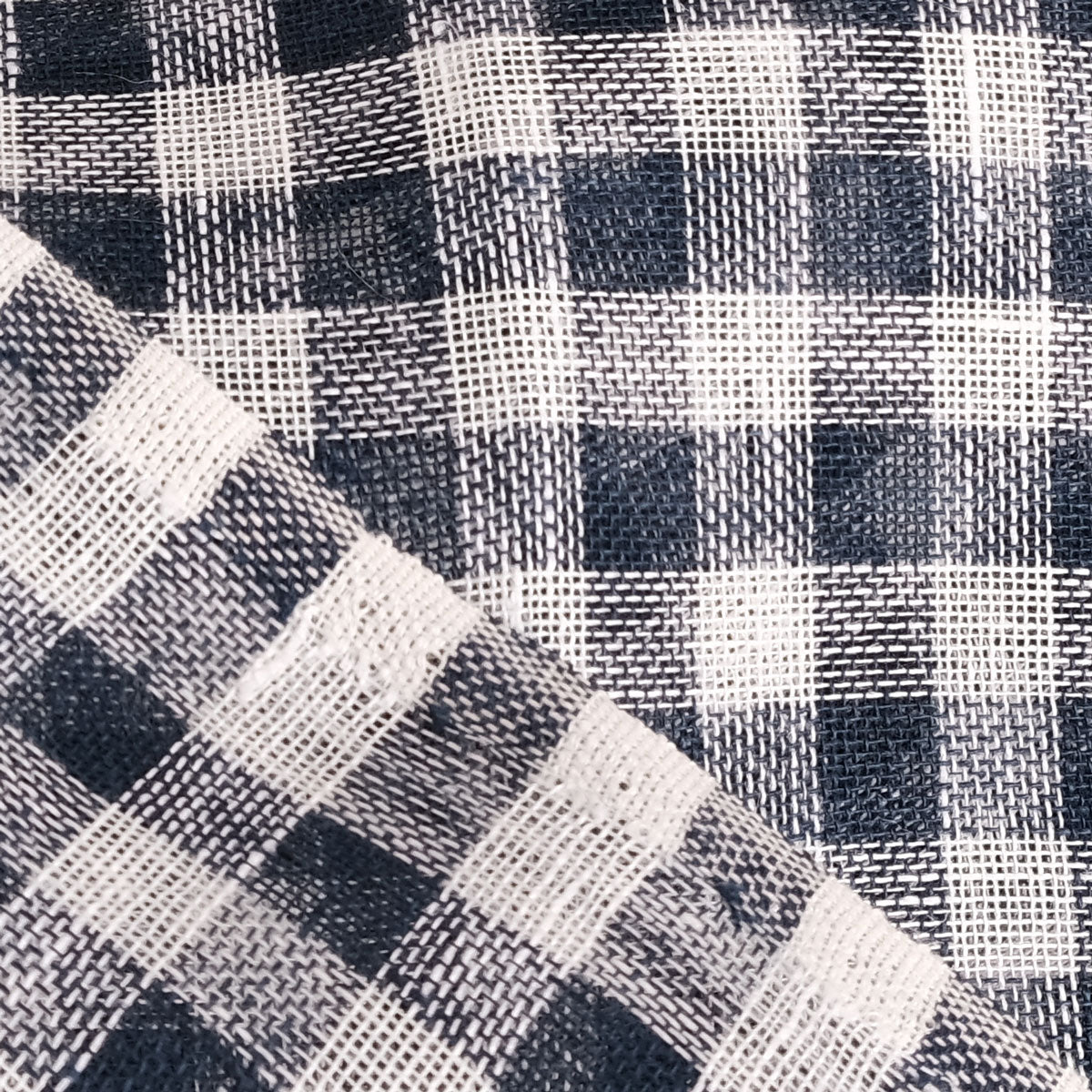 Sheer linen fabric - black white check - 963Z