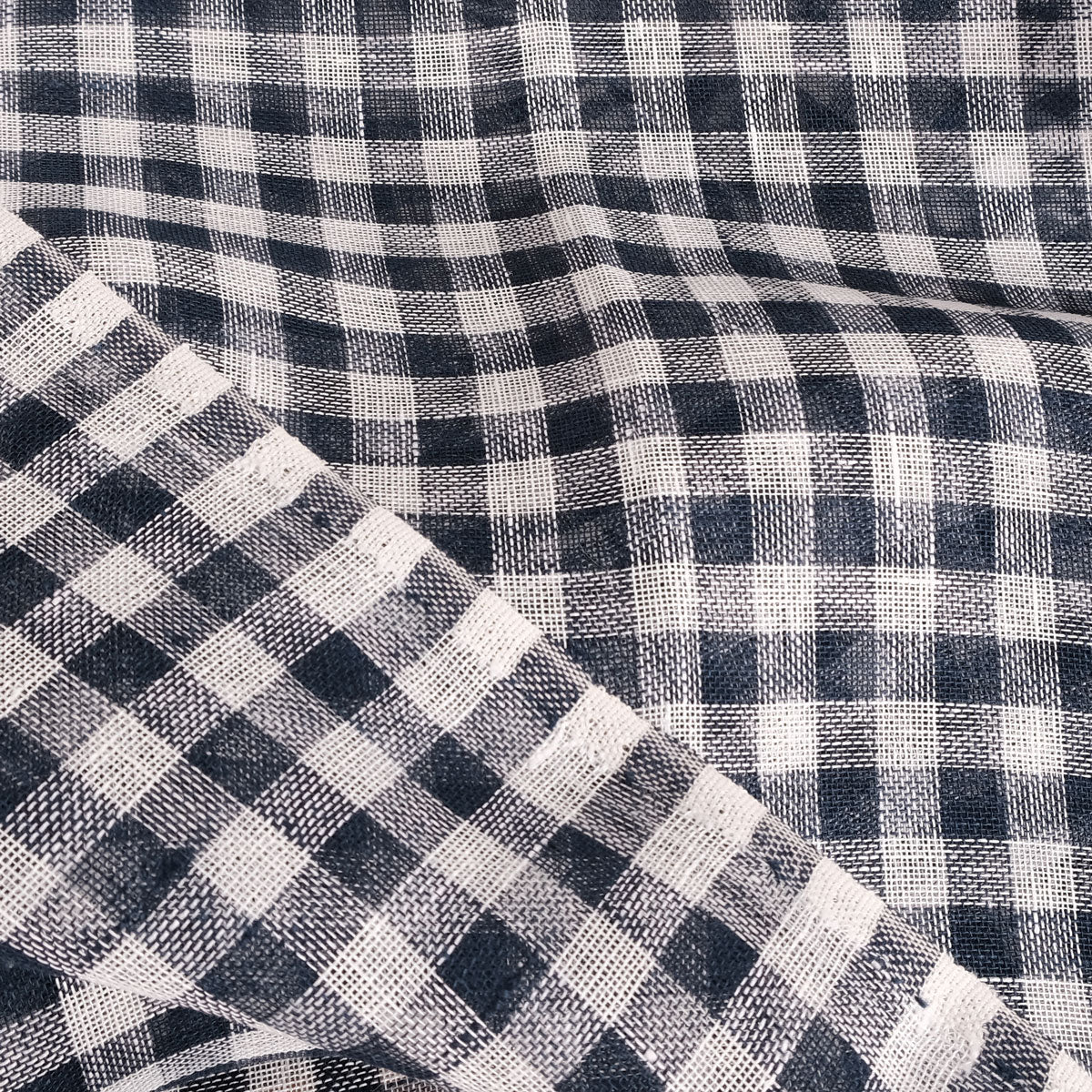 Sheer linen fabric - black white check - 963Z