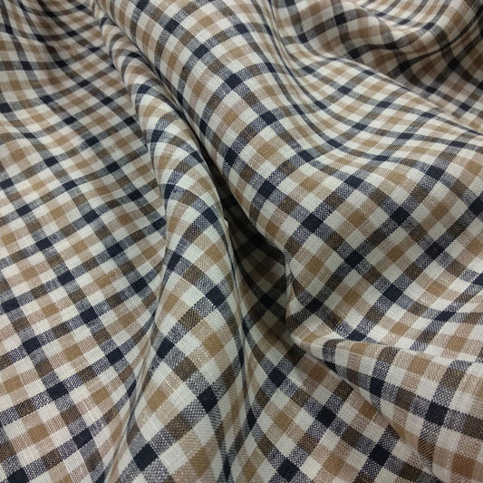 Gingham check brown - linen fabric - 219L