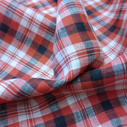 Scottish checks red - linen fabric - 221P